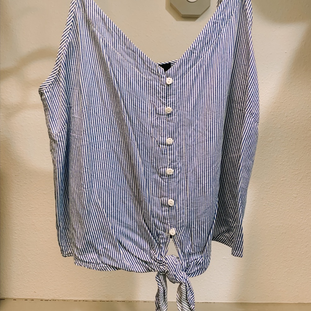 Forever 21 Blue Striped Front Tie Tank